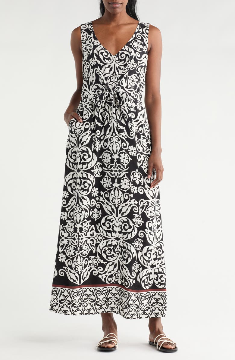 Halogen<sup>®</sup> Sleeveless Tie Front Maxi Sundress, Main, color, Rich Black 060