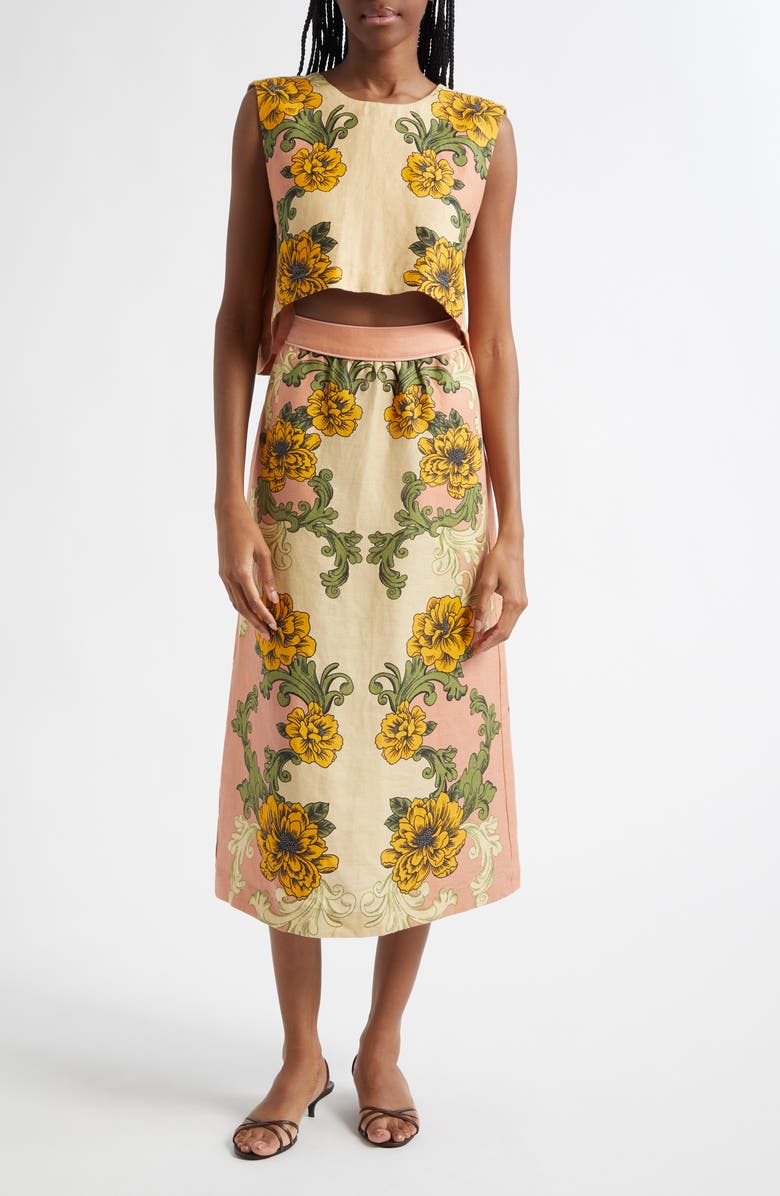 FARM Rio Delicate Flower Arabesque Linen Top, Alternate, color, Delicate Flower Arab