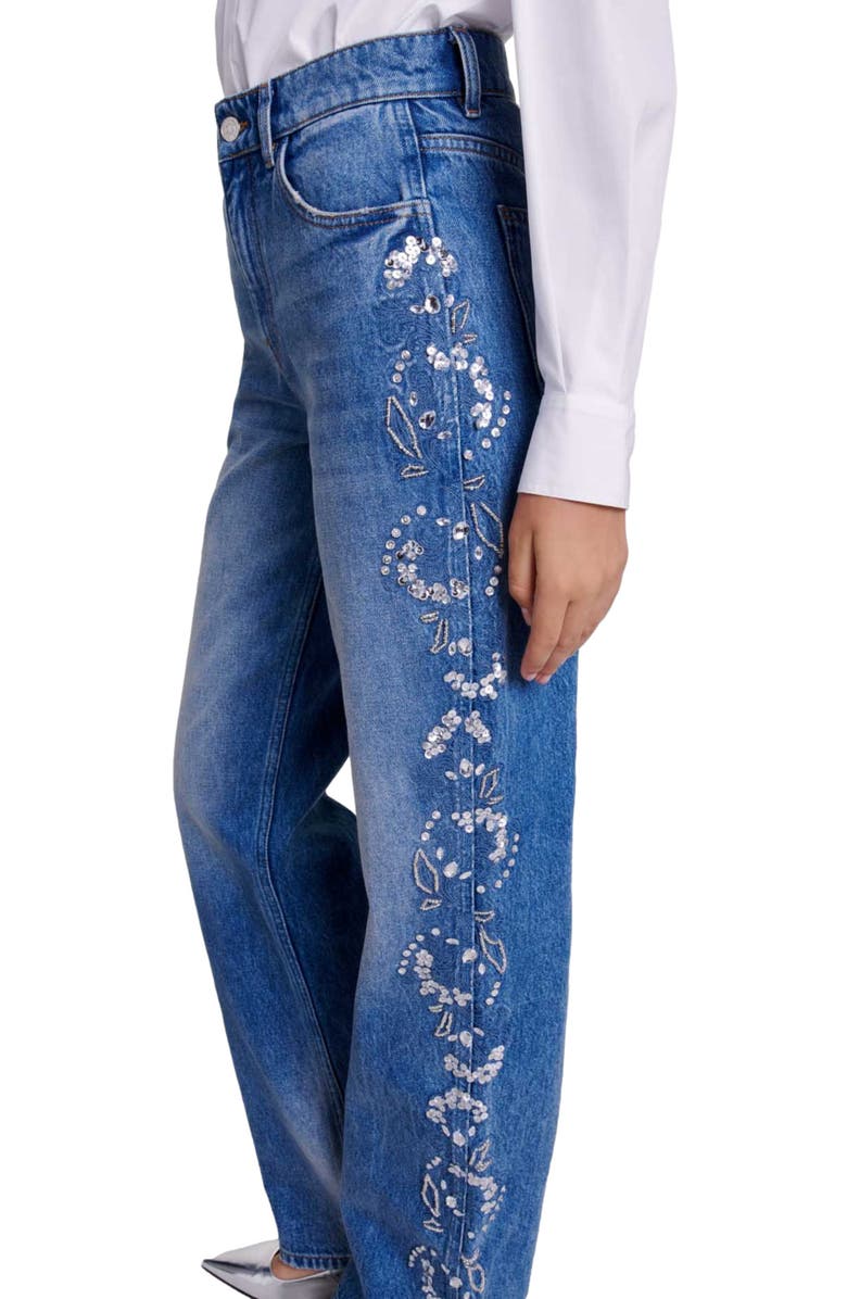 maje Embroidered jeans, Alternate, color, 