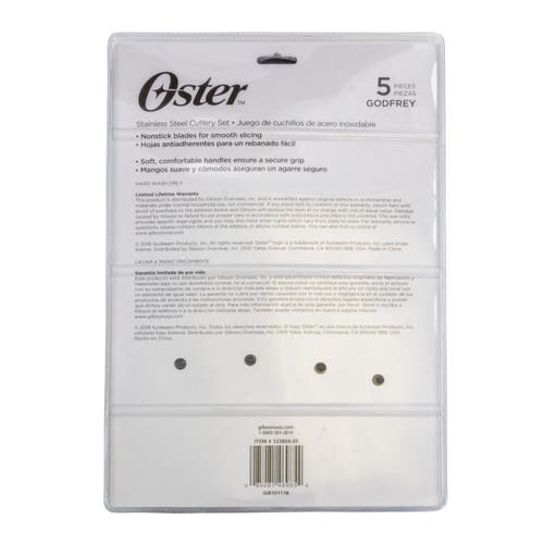 Oster Godfrey 5 Piece Stainless Steel Black Cutlery Set With Wood Print Handles In Brown