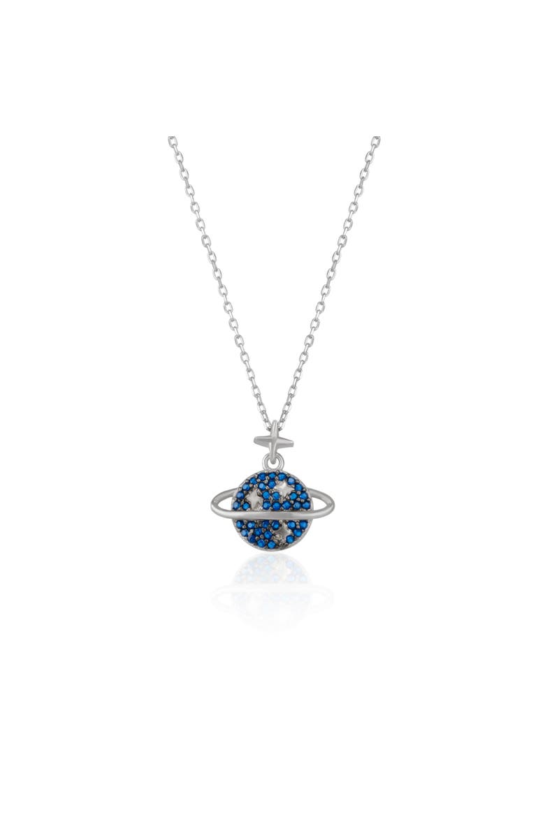 Blue Saturn Jewelled Sterling Silver Necklace, Main, color, Silver
