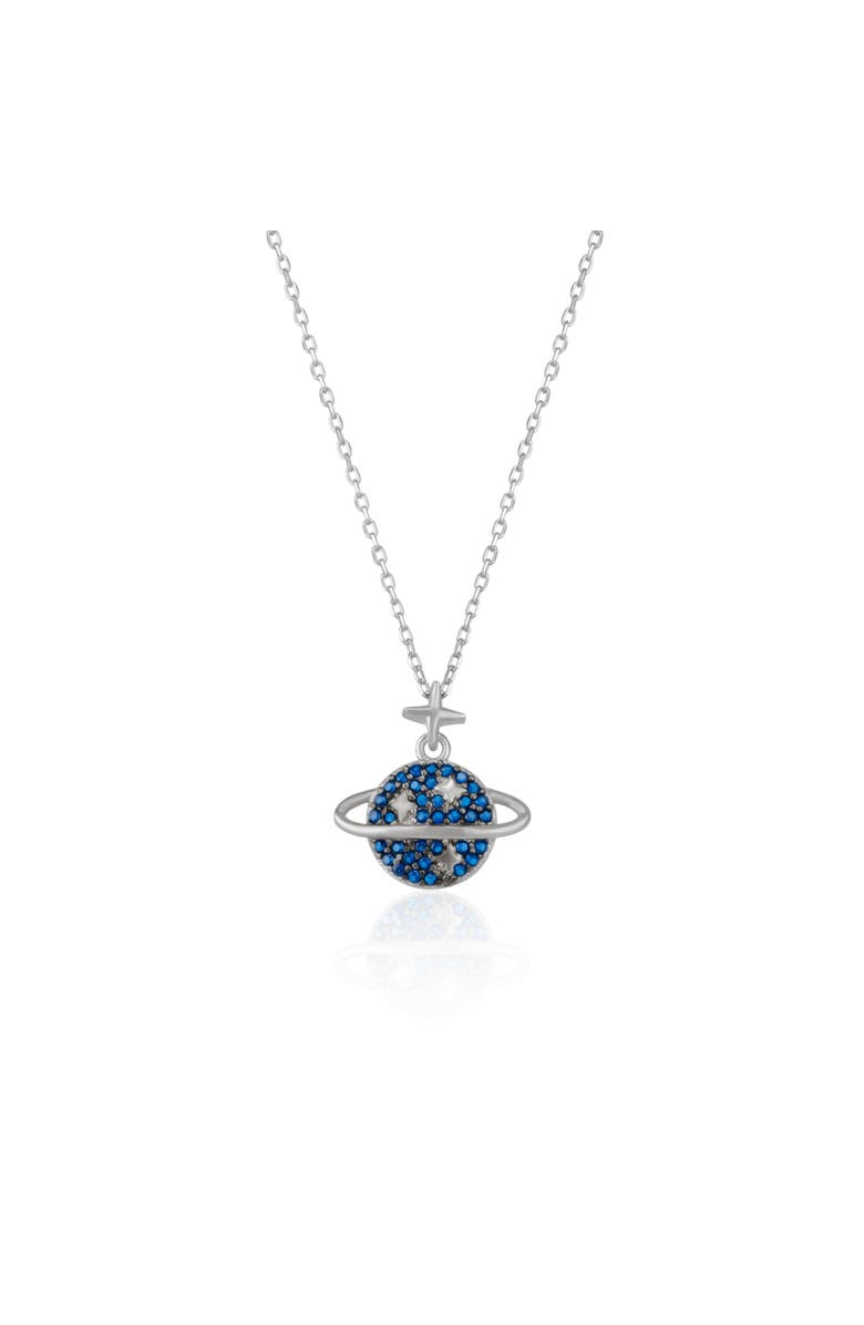Spero London Blue Saturn Jewelled Sterling Silver Necklace, Main, color, Silver
