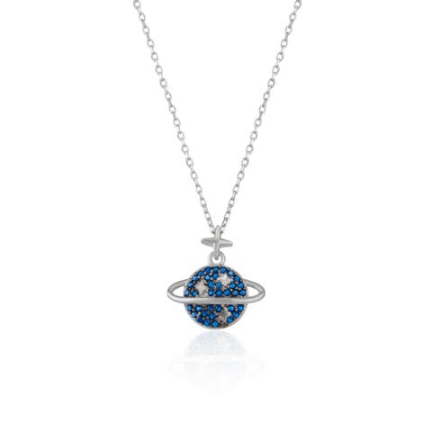 Blue Saturn Jewelled Sterling Silver Necklace