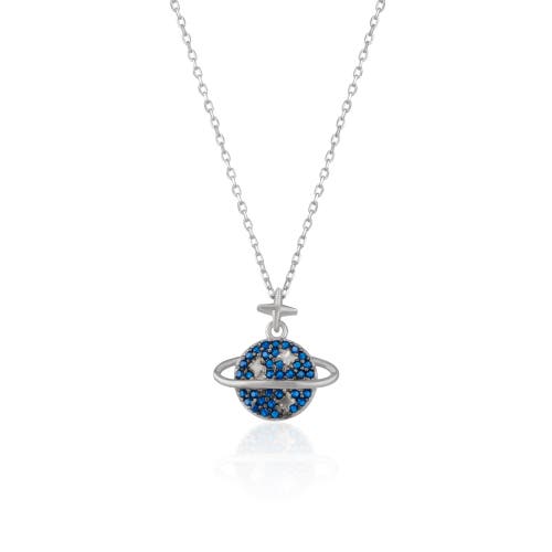 Spero London Blue Saturn Jewelled Sterling Silver Necklace In Metallic