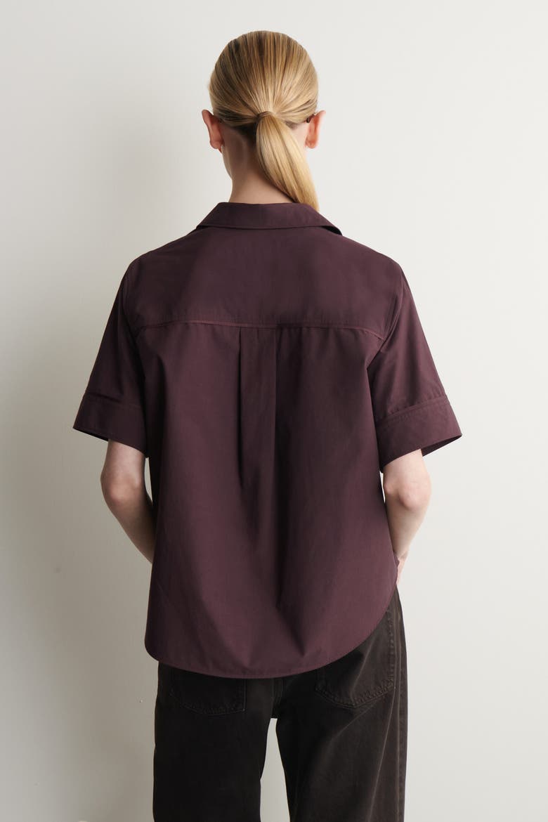 Oversized Short-sleeved Cotton Shirt, Alternate, color, PLUM