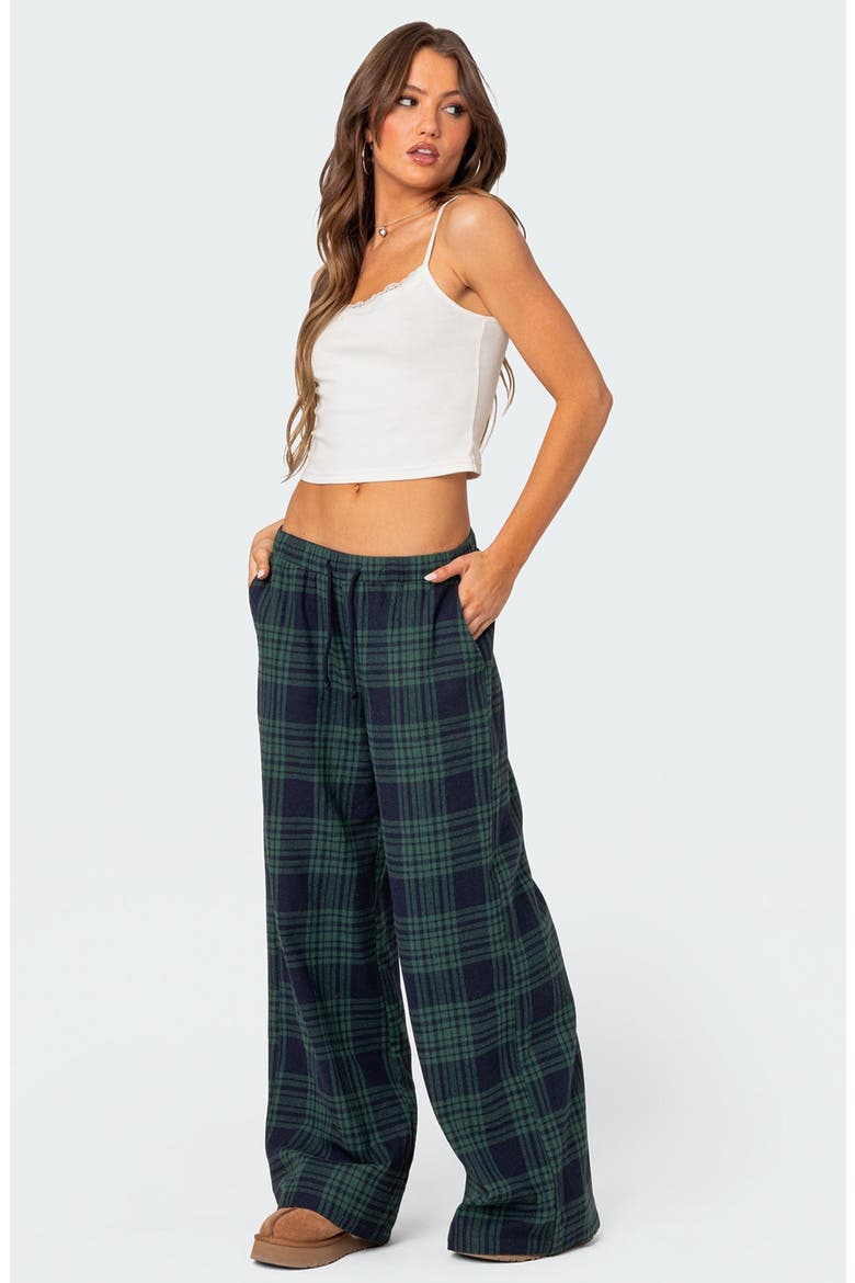 Lounge Around Plaid Wide Leg Pants, Alternate, color, NAVY