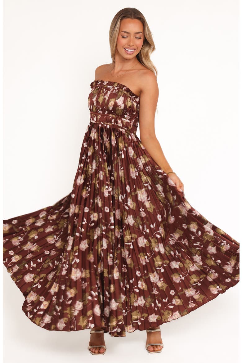 Angelique Print Strapless Maxi Dress, Alternate, color, BROWN FLORAL