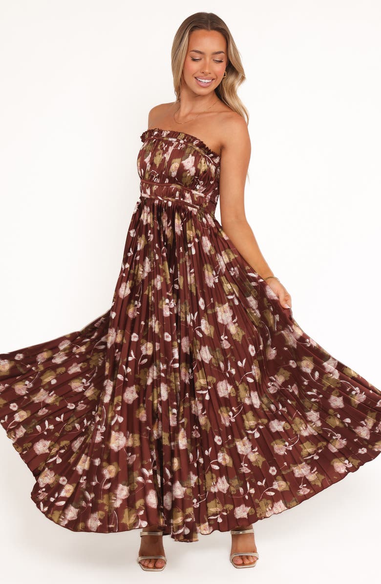 Petal & Pup Angelique Print Strapless Maxi Dress, Alternate, color, Brown Floral