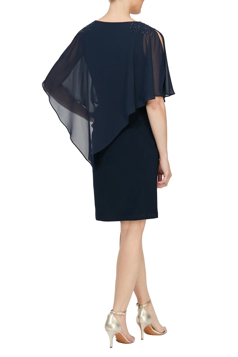 Chiffon Overlay Beaded Detail Sheath Dress, Alternate, color, NEW NAVY