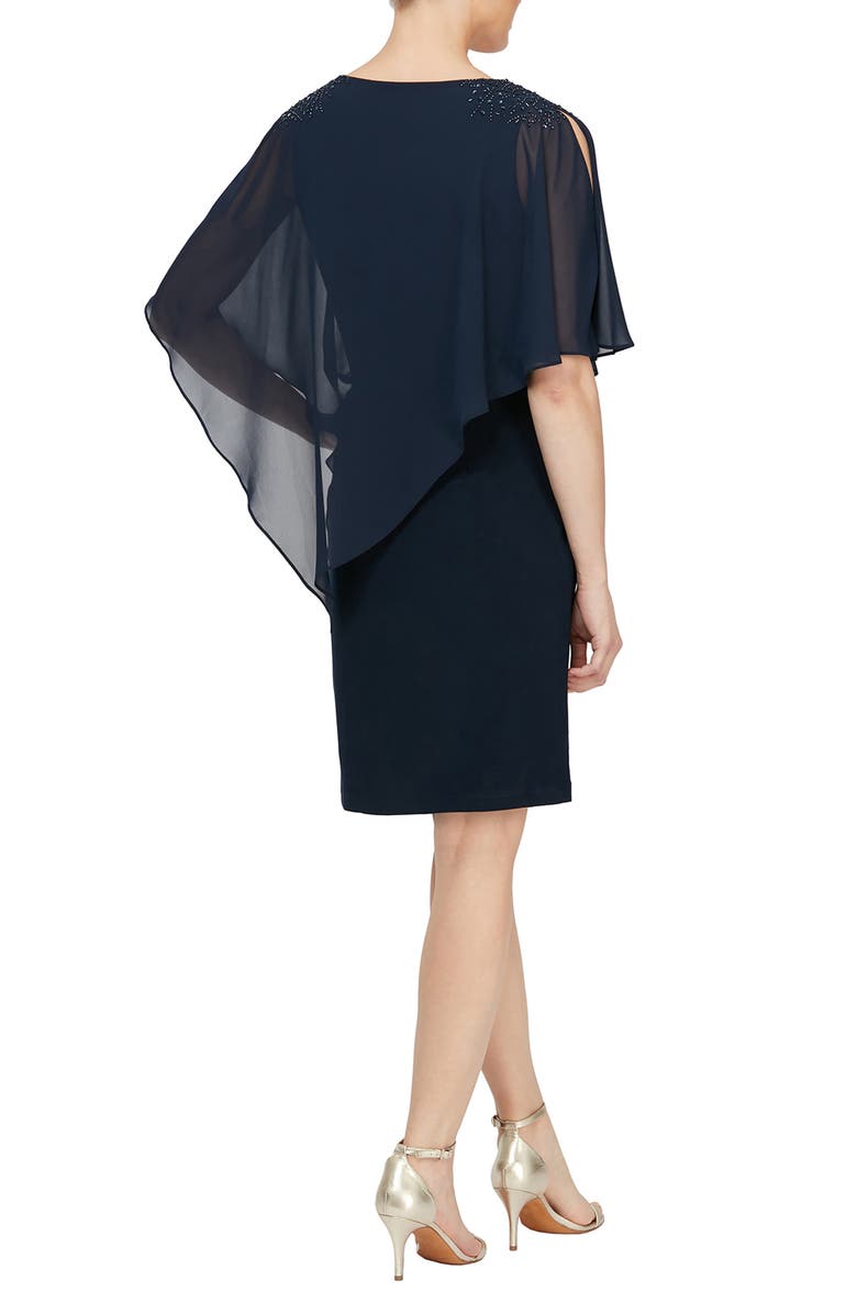 SL FASHIONS Chiffon Overlay Beaded Detail Sheath Dress, Alternate, color, New Navy