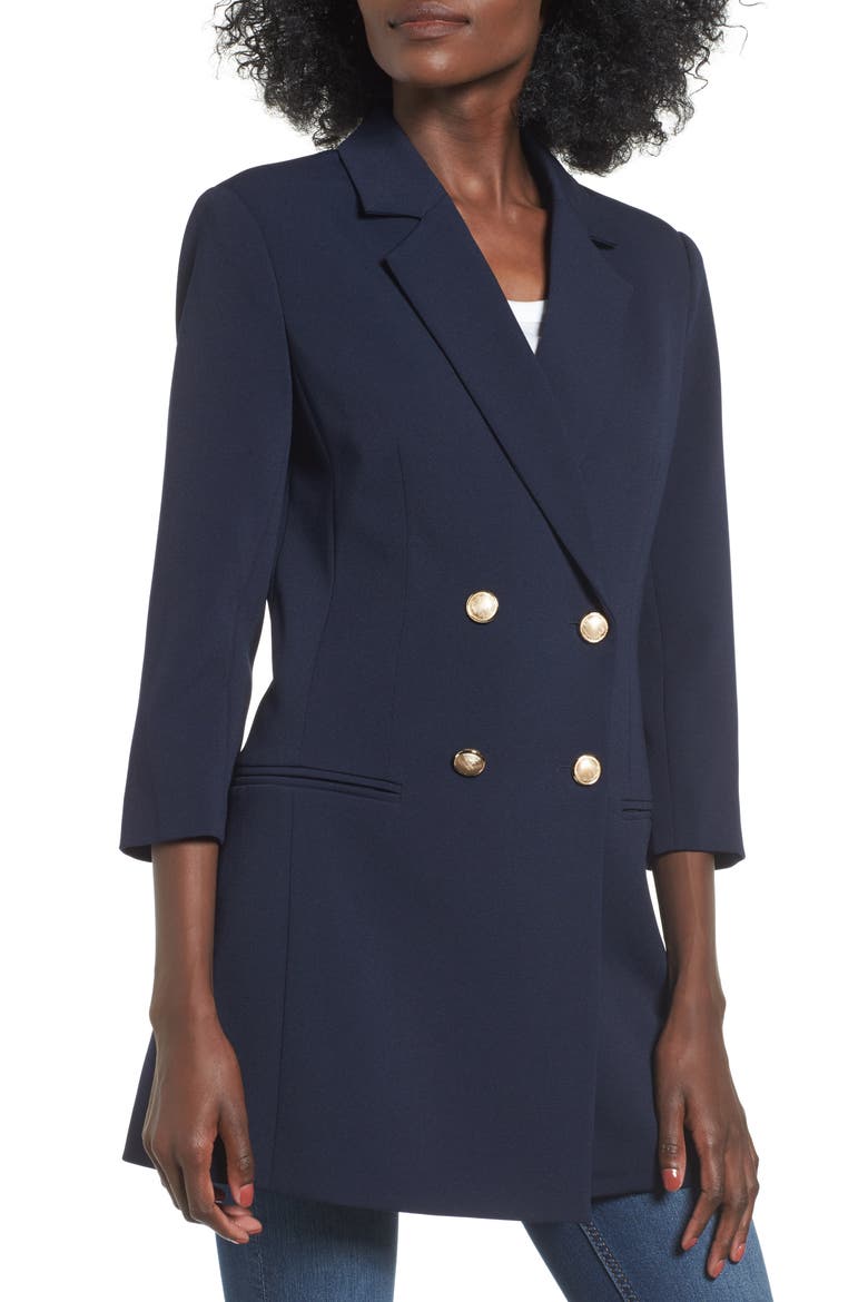 Longline Double Breasted Blazer, Alternate, color, NAVY