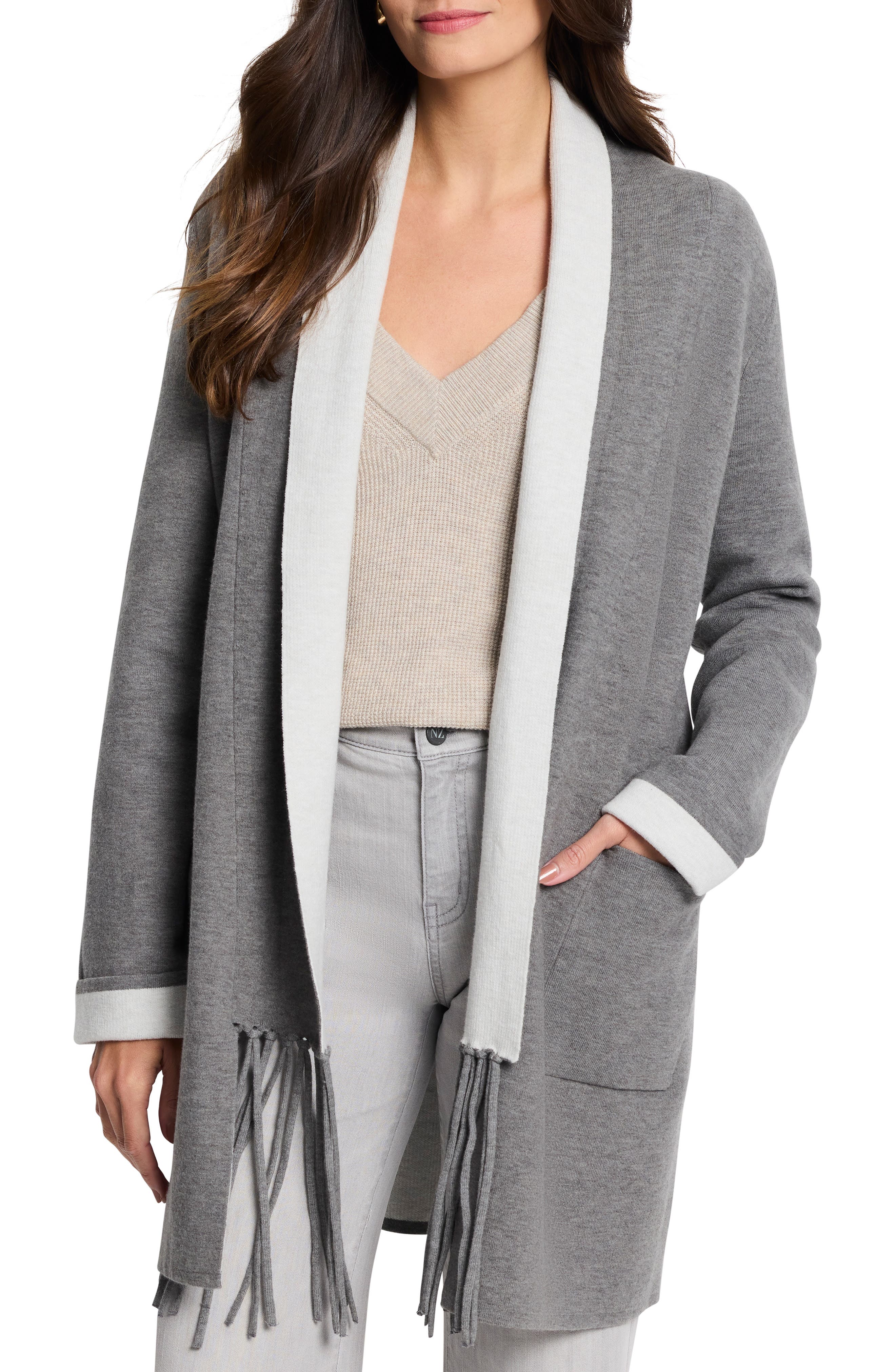 NIC+ZOE Cool Nights Reversible Fringe Knit Jacket