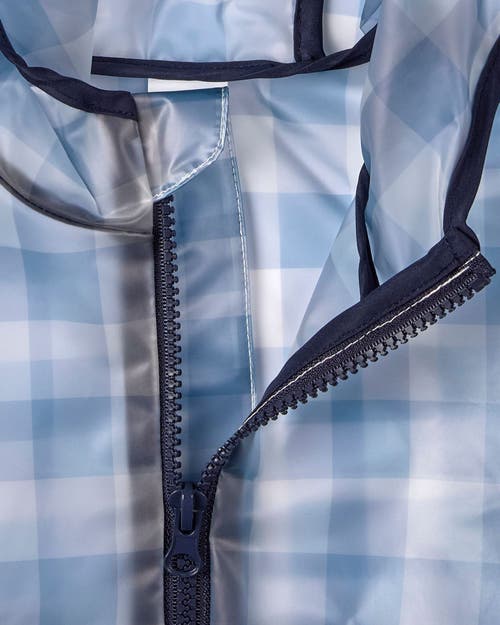 Memoi Kids Checkered Raincoat With Self-storage Pouch In Blue