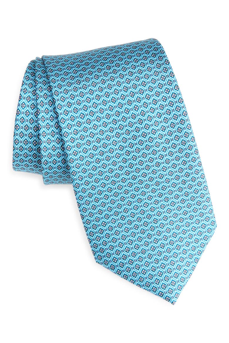 Floral Silk Tie, Main, color, TEAL