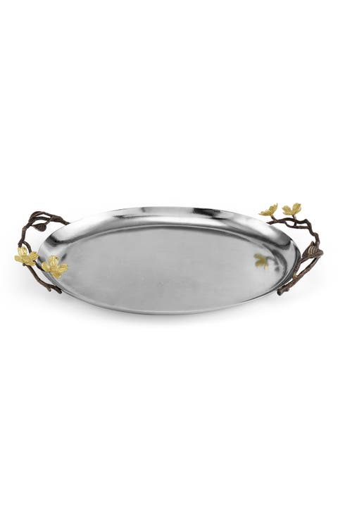 Dogwood Oval Metal Serving Tray