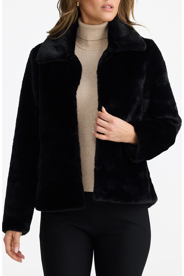 Steinway Faux Fur Jacket, Main, color, BLACK