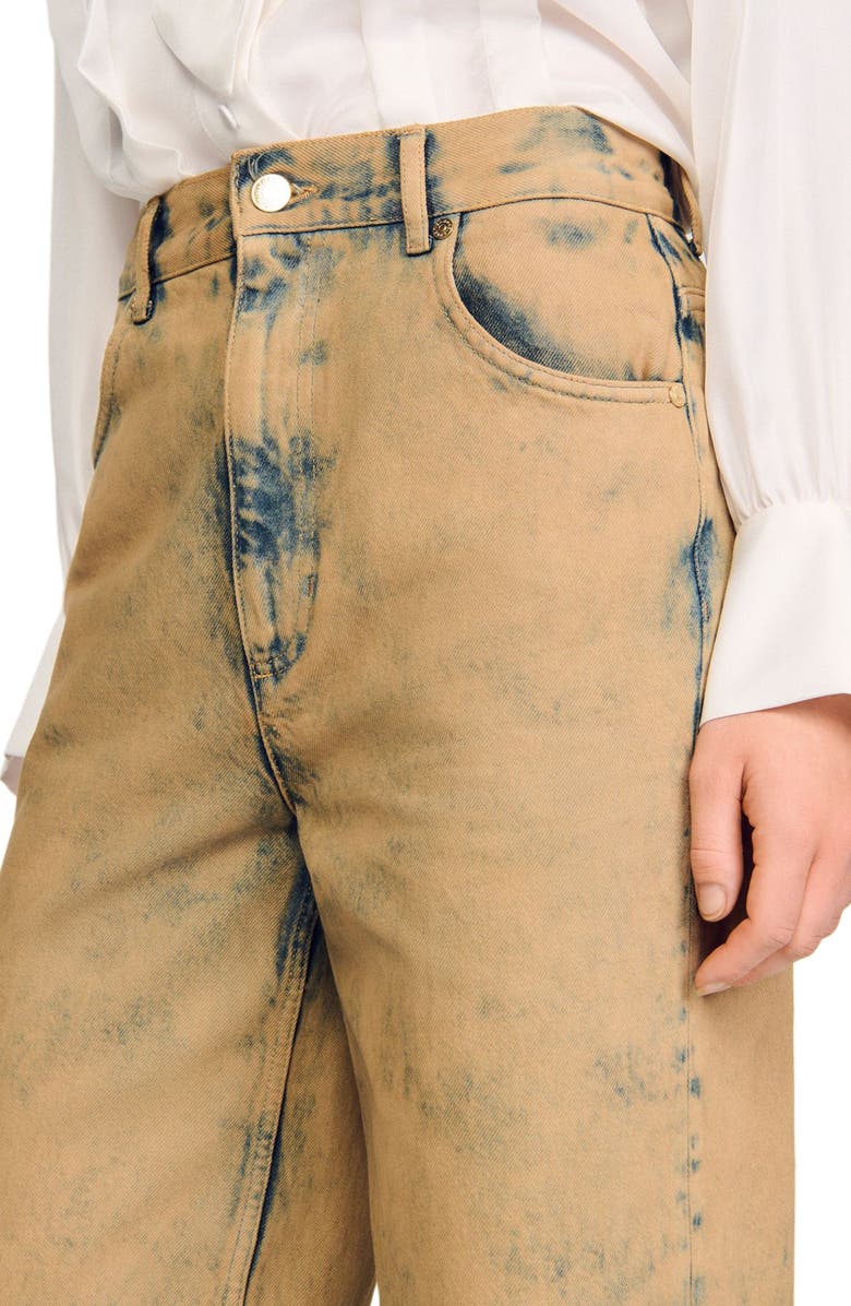 SANDRO Faded wide-leg jeans, Alternate, color, Beige