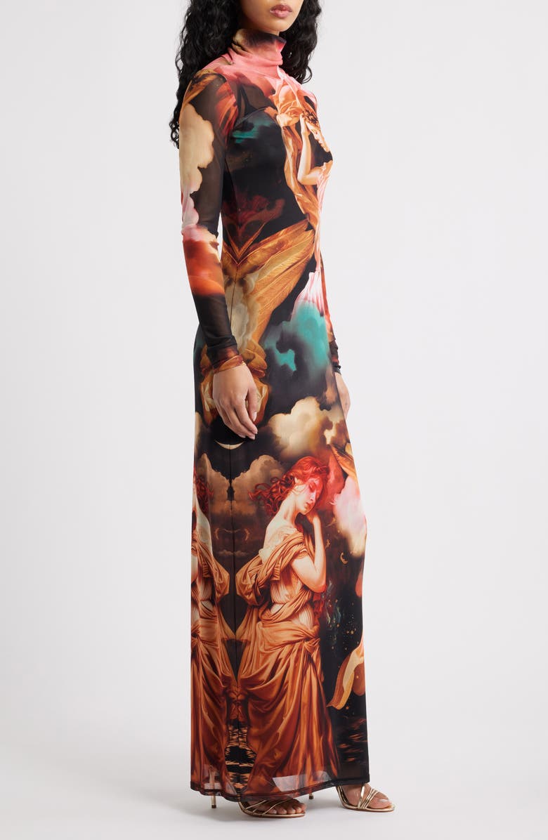 AFRM Billie Trompe l'Oeil Long Sleeve Mesh Maxi Dress, Alternate, color, Angel Night