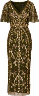Adrianna Papell Embellished Flutter Sleeve Cocktail Dress