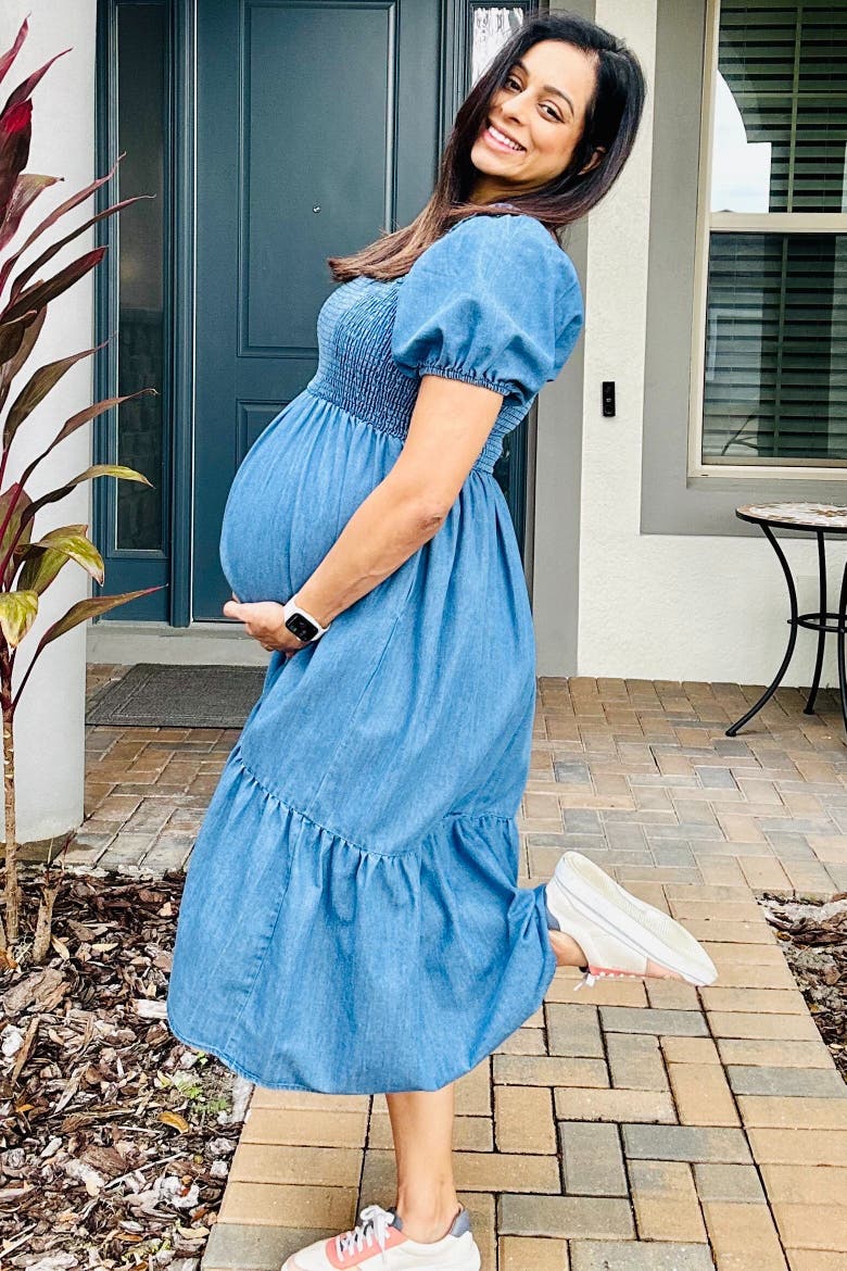 Vintage Wash Chambray Smocked Midi Dress, Alternate, color, Blue
