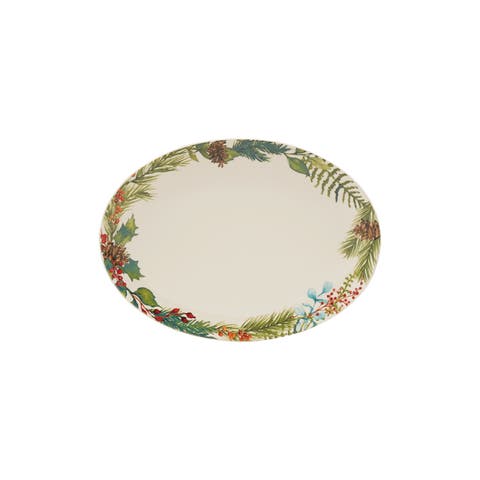 Botanical Motif Stoneware Oval Platter
