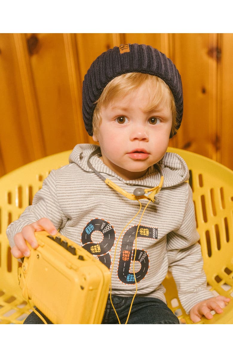 Deux par Deux Boy's Super Soft Hooded T-Shirt With Print Gray Stripe, Alternate, color, 