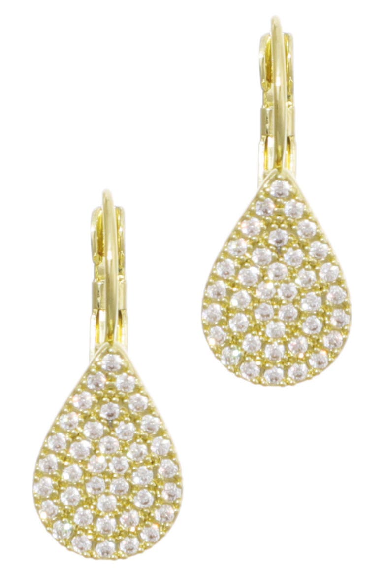 14K Gold Plated Pavé Cubic Zirconia Pear Lever Back Earrings, Alternate, color, GOLD