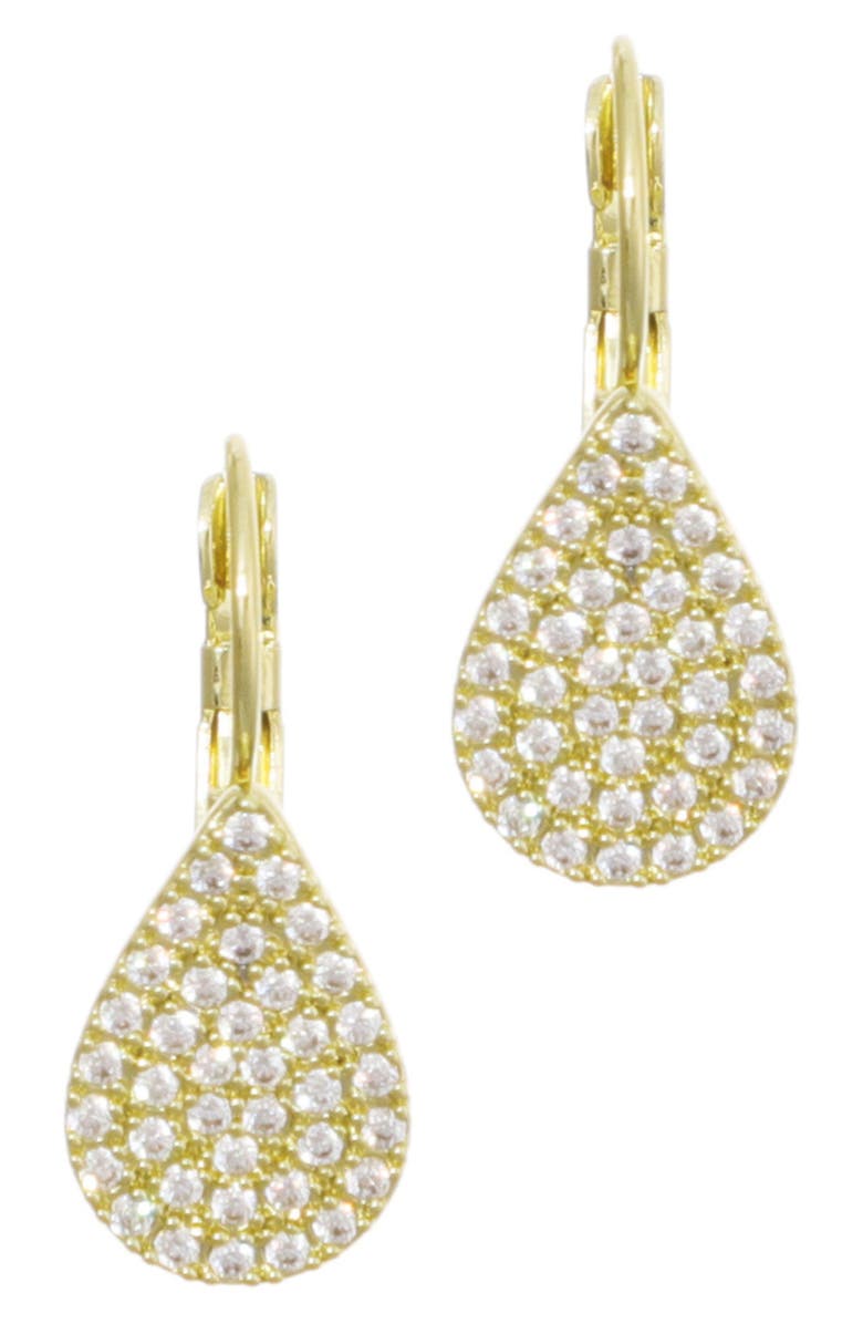 Adornia 14K Gold Plated Pavé Cubic Zirconia Pear Lever Back Earrings, Alternate, color, Gold