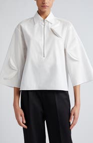 Akris punto 3D Appliqué Cotton Gabardine Half-Zip Top