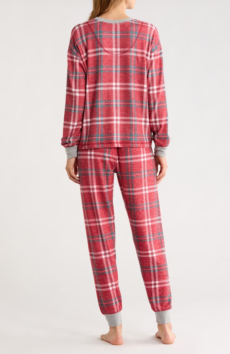 PJ Salvage Let's Get Toasty Plaid Peachy Jersey Pajamas, Alternate, color, Samba Red