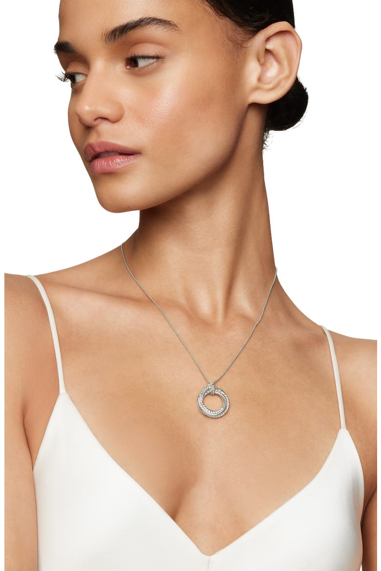 Crossover Pendant Necklace with Diamonds, Alternate, color, SILVER/ DIAMOND