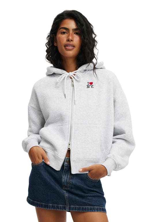Shop Cotton On Classic Fleece Licensed Zip Through Hoodie In Lcn I Love Ny Soft Grey