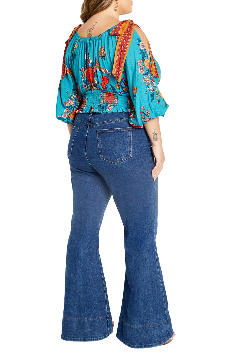 City Chic Venice Floral Print Smocked Waist Crop Top, Alternate, color, 