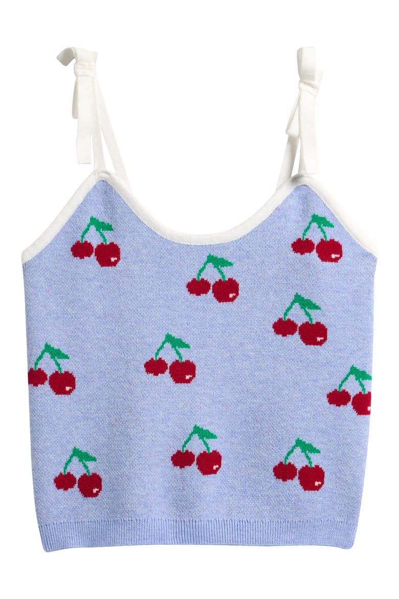 Kids' Cherries Tie Shoulder Knit Tank, Main, color, BLUE CHERRIES