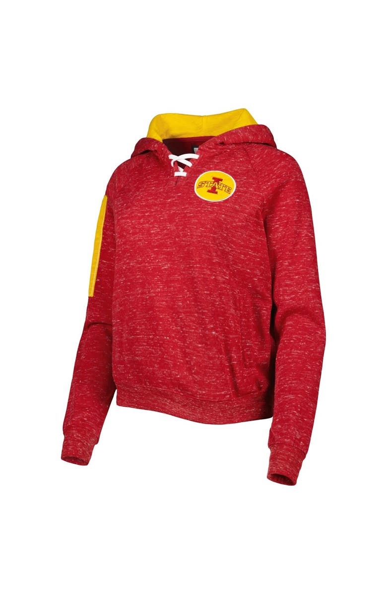 COLOSSEUM Women's Colosseum Cardinal Iowa State Cyclones The Devil Speckle Lace-Placket Raglan Pullover Hoodie, Alternate, color, Cardinal