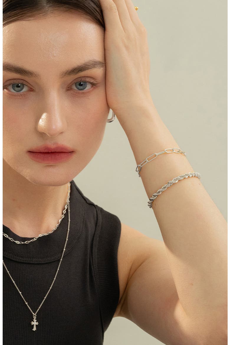 Sterling Silver 18k Gold Plated Amelia Chain Bracelet Dainty Trendy, Alternate, color, Silver