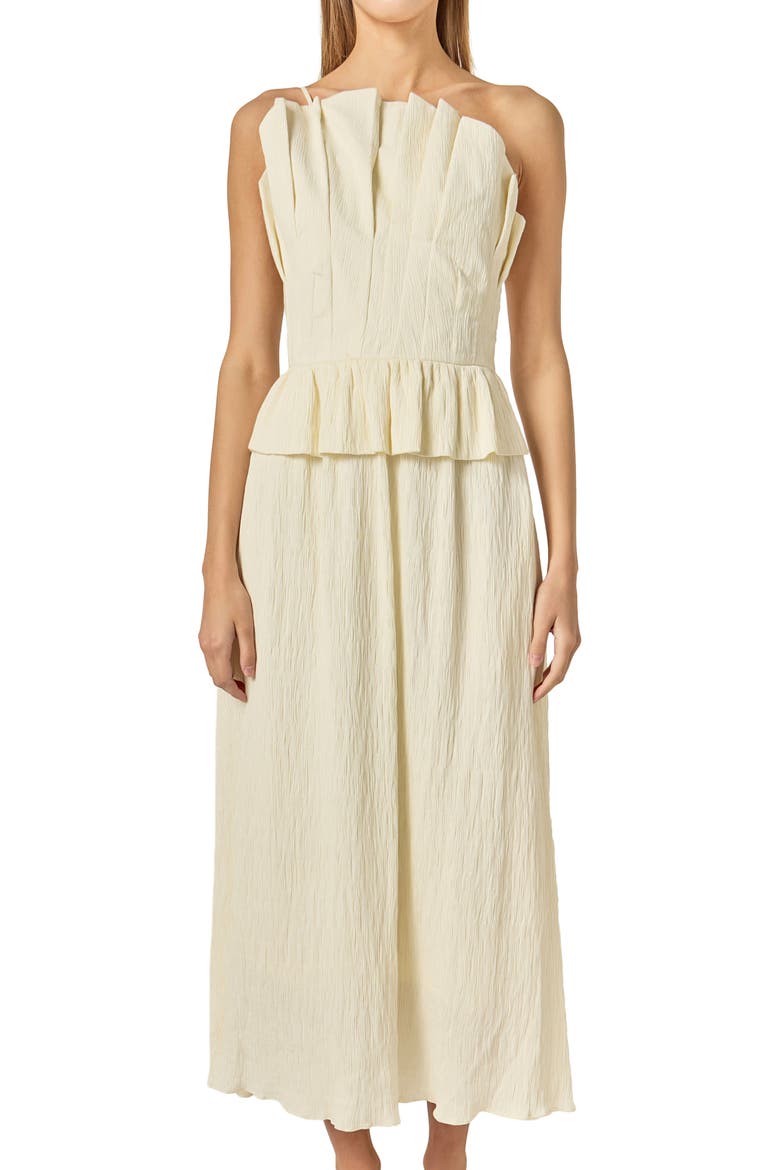 Pleated Ruffle Strapless Maxi Dress, Alternate, color, IVORY