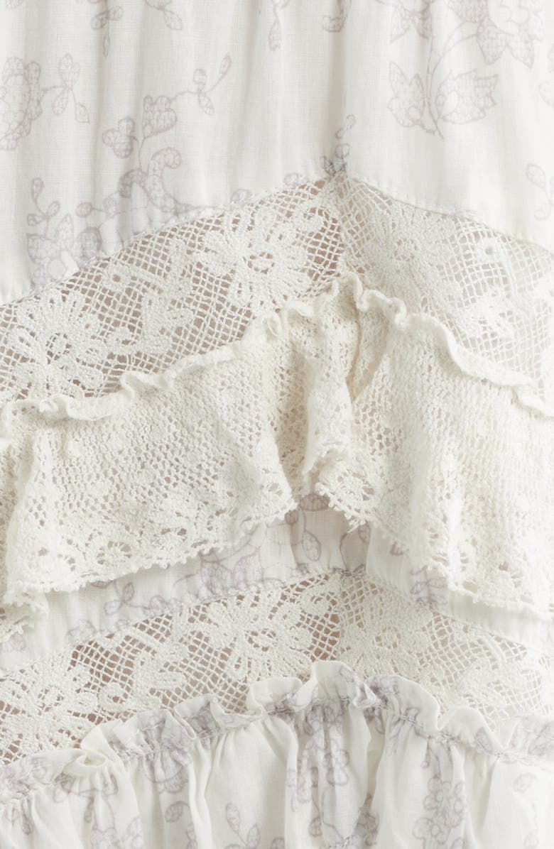LoveShackFancy Serevina Lace Trim Tiered Cotton Miniskirt, Alternate, color, Chantilly