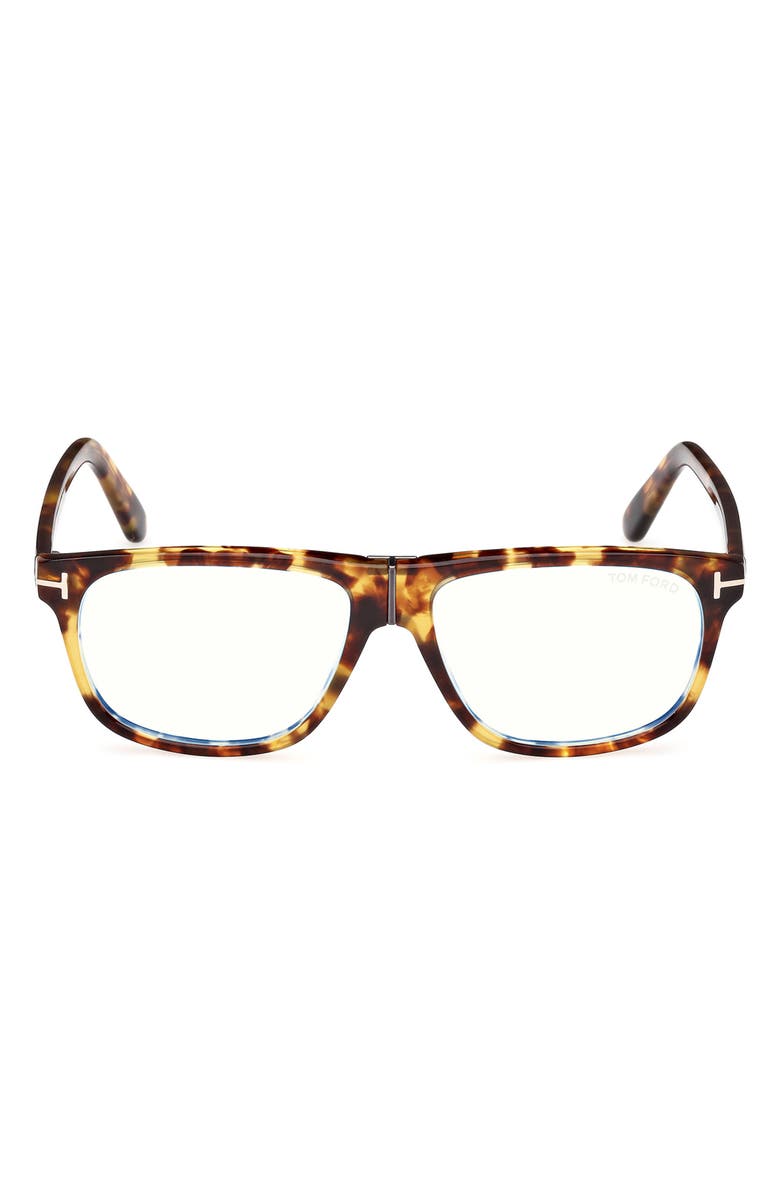 TOM FORD 56mm Pilot Blue Light Blocking Glasses, Main, color, Havana / T Logo / Blue Block