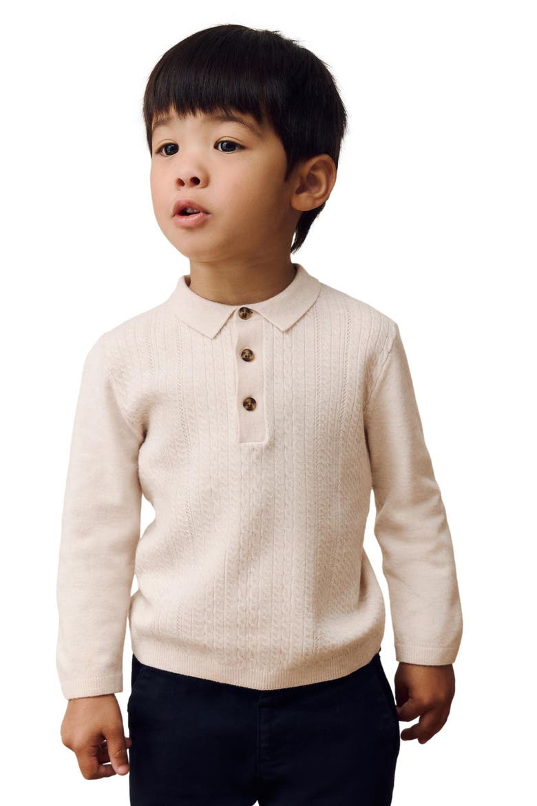 Kids' Cable Knit Long Sleeve Polo, Alternate, color, CREAM