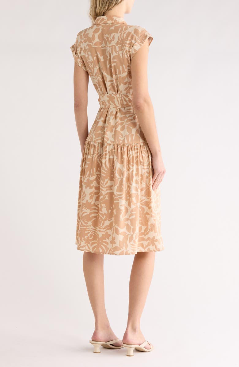 Lucky Brand Cap Sleeve Tie Waist Shirtdress, Alternate, color, Tan Tropic