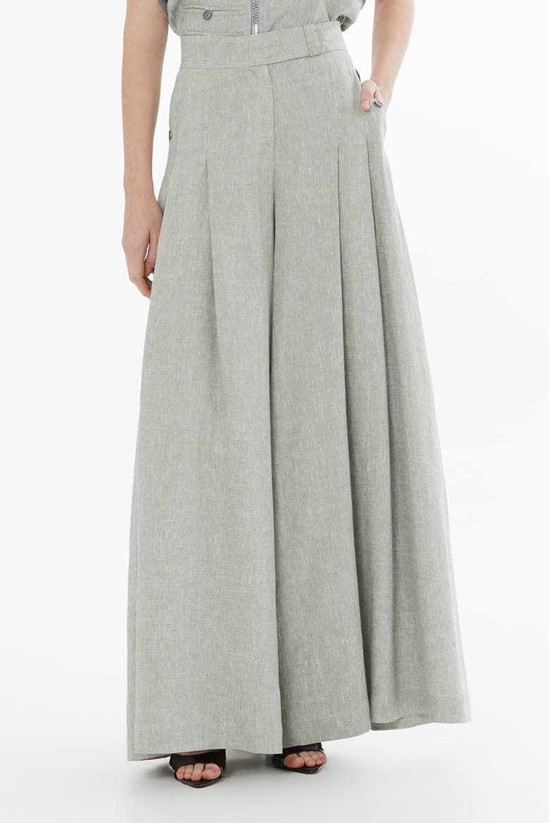 Green Belted Wide-Leg Linen Trousers, Alternate, color, Green