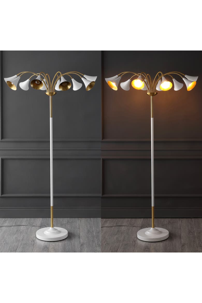 Vivian 61" 10-Light Mid-Century Modern Iron Medusa Multi Head LED Floor Lamp, Alternate, color, Brass Gold/White