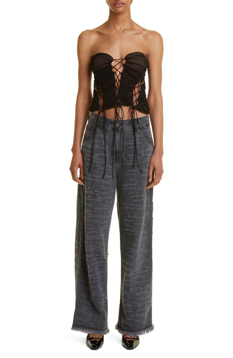 Interior Bea Strapless Lace-Up Bustier Top, Alternate, color,