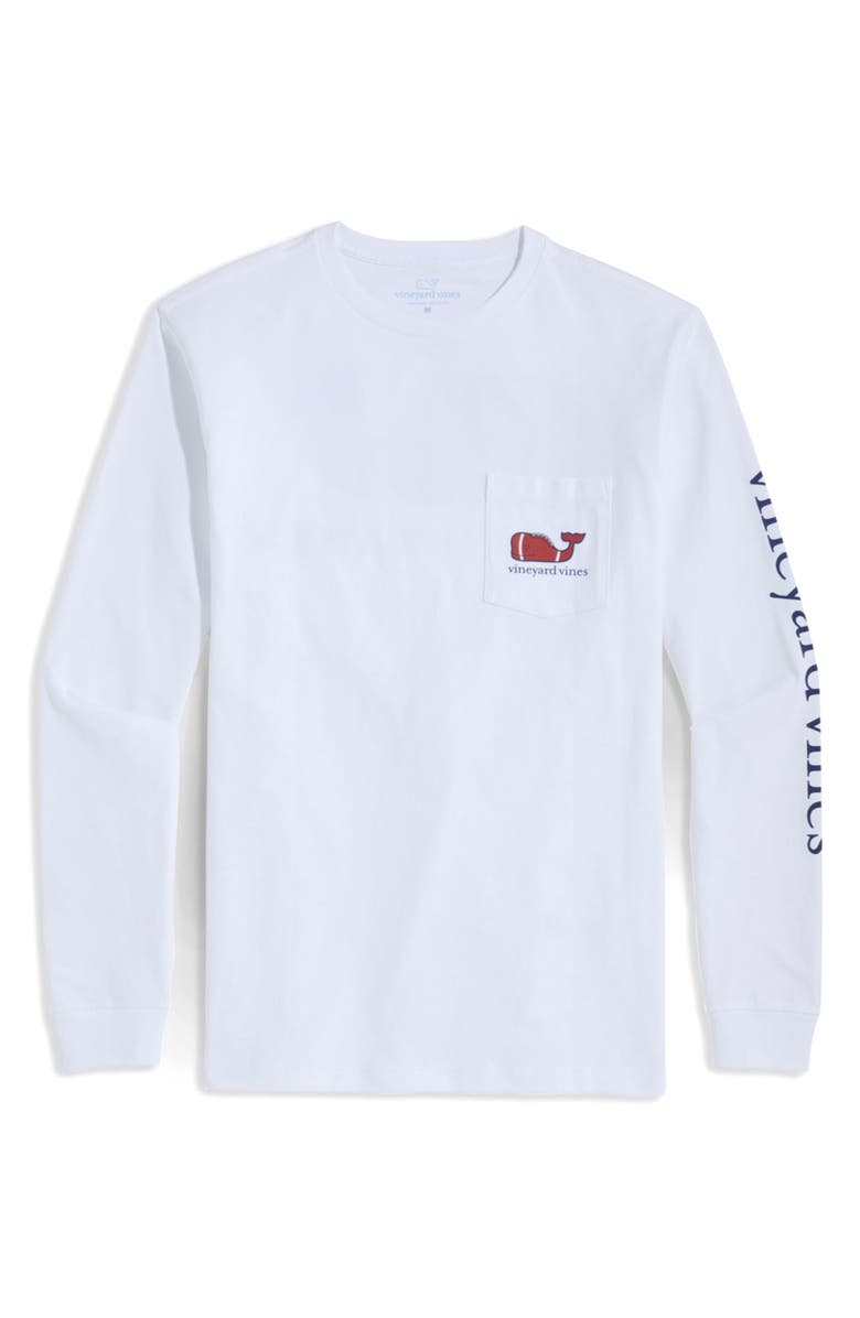 vineyard vines Textured Football Long Sleeve Pocket T-Shirt, Alternate, color, White Cap