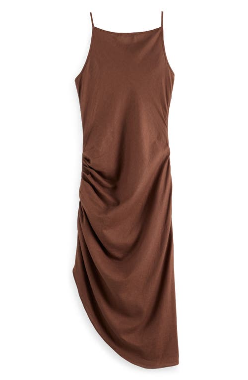 Scotch & Soda Stretch Linen Blend Asymmetric Midi Dress In Cold Brew