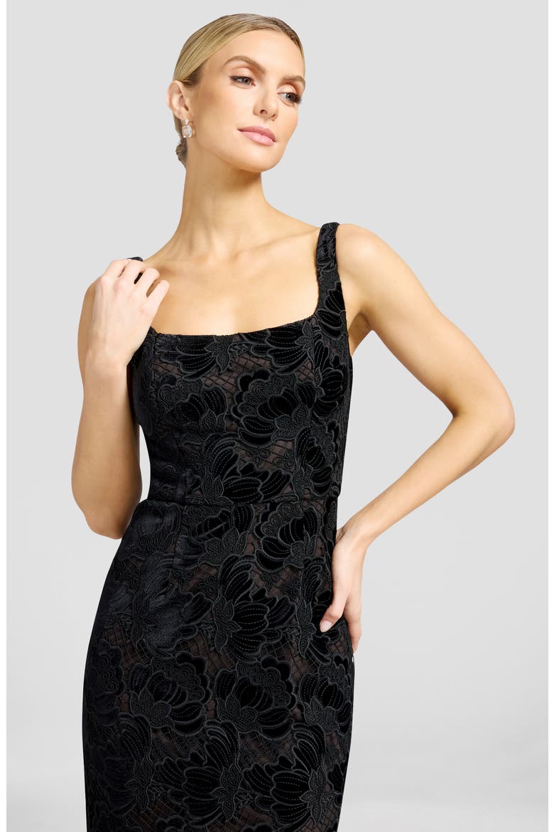 Lorena Floral Velvet Sleeveless Gown, Alternate, color, BLACK-MOCHA