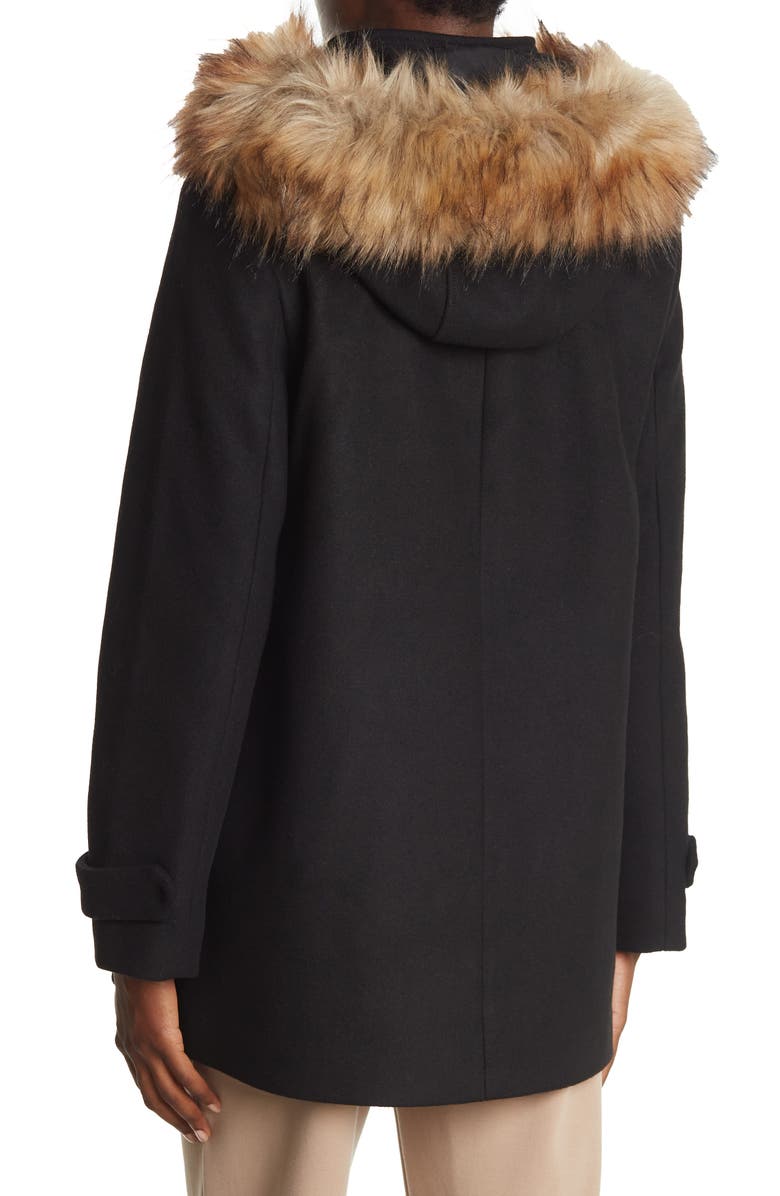 Nine West Faux Fur Trim Hooded Toggle Coat, Alternate, color,