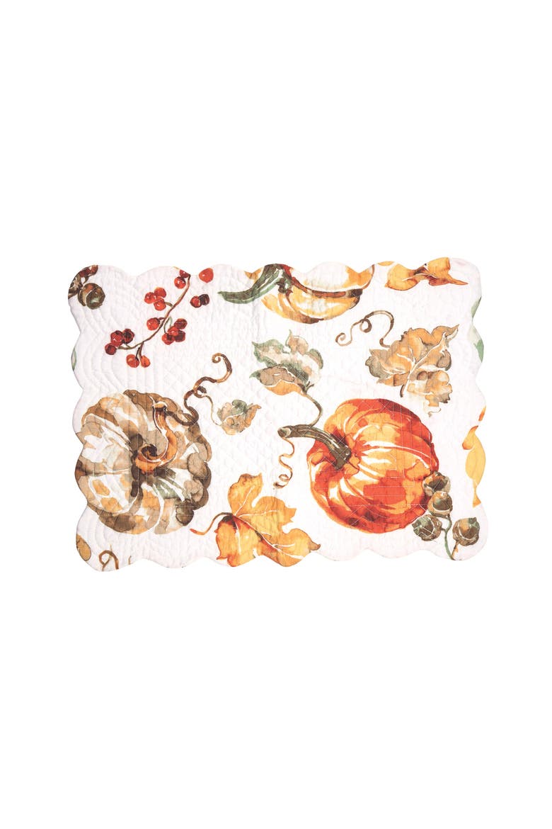 Watercolor Pumpkin Quilted 100% Cotton Rectangle Set of 6 Placemats 13" x 19", Alternate, color, Orange