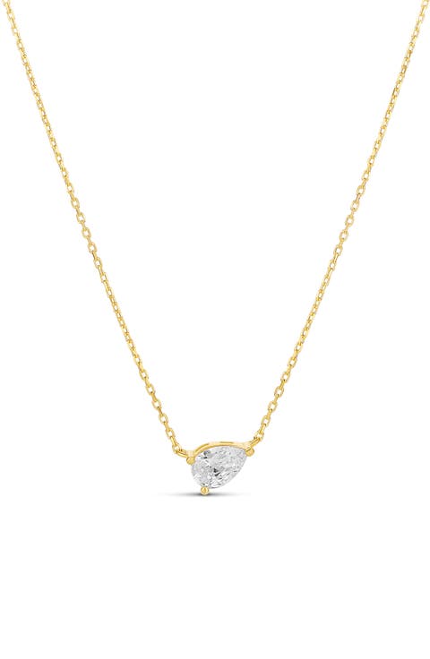 Side Pear Cubic Zirconia Pendant Necklace